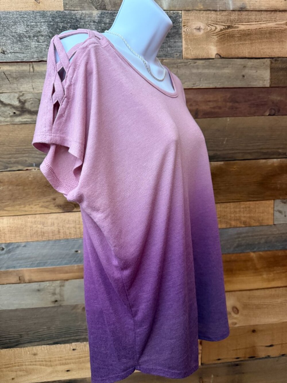 Colosseum Ombre Purple Tunic Women's S Lattice Shoulder Short Sleeve Casual Boho